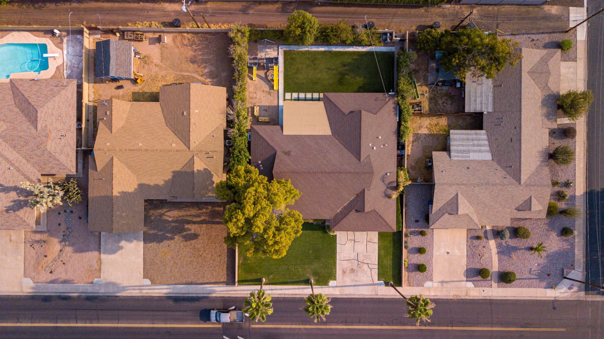 Aerial view of suburban backyards